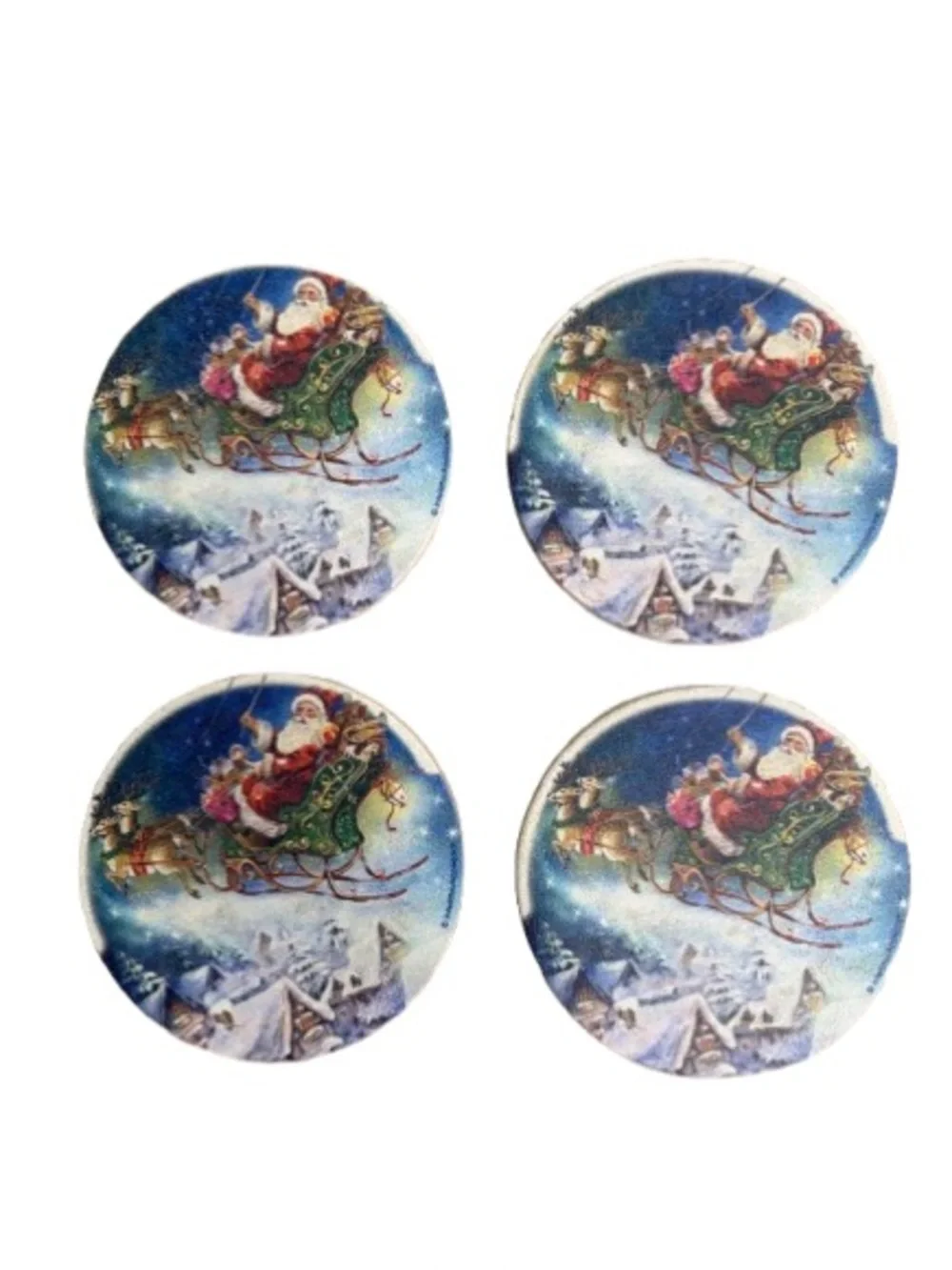 Thirstystone Santa Sleigh Sandstone Coaster Set of 4 Cork Backing Made in USA